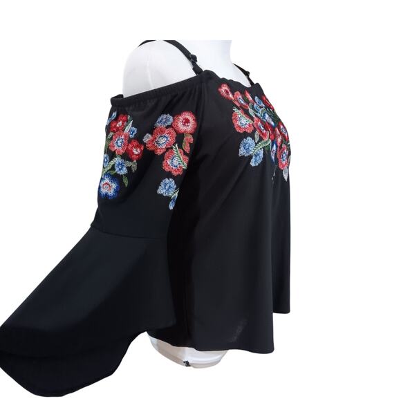 Artsy INC Off Shoulder Top Blouse S Floral Embroidered Flare Whimsigoth Coquette - Picture 10 of 10